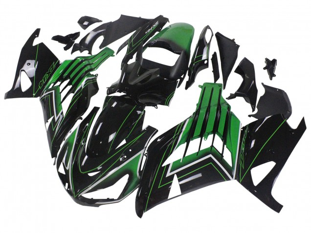 Carenagens Moto Kawasaki ZX14R ZZR1400 2012-2024 - Verde Preto Brilhante Listra
