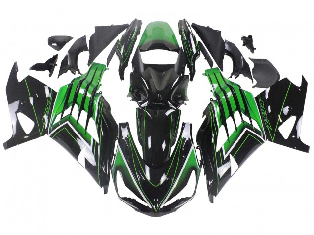 Carenagens Moto Kawasaki ZX14R ZZR1400 2012-2024 - Verde Preto Brilhante Listra