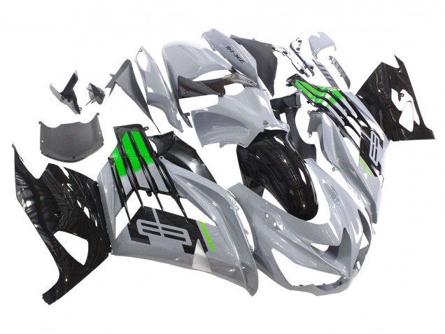 Carenagens Moto Kawasaki ZX14R ZZR1400 2012-2024 - Cinzento Verde Preto