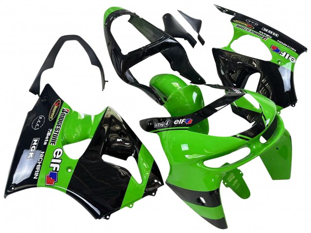 Carenagens Moto Kawasaki ZX6R 1998-1999 - Verde Preto Brilhante Elf Bridgestone