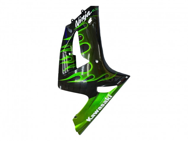 Carenagens Moto Kawasaki ZX6R 2003-2004 - Preto Brilhante Verde Chama