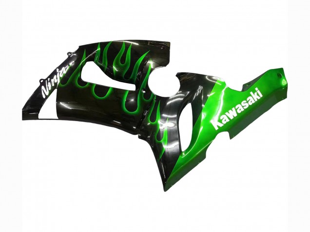 Carenagem Moto Kawasaki ZX6R 2005-2006 - Preto Brilhante Verde Chama