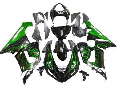Carenagem Moto Kawasaki ZX6R 2005-2006 - Preto Brilhante Verde Chama