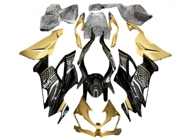 Carenagens Moto Kawasaki ZX6R 2019-2022 - Ouro Preto Brilhante Branco Honeycomb