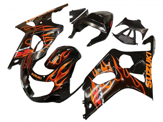 Carenagens Moto Suzuki GSXR1000 2000-2002 - Preto Brilhante Laranja Chama