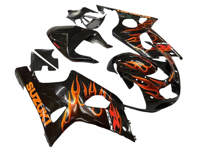 Carenagens Moto Suzuki GSXR1000 2000-2002 - Preto Brilhante Laranja Chama