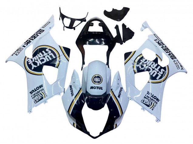 Carenagens Moto Suzuki GSXR 1000 2003-2004 - Branco Preto Ouro Motul Lucky Strike