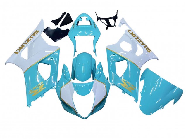 Carenagens Moto Suzuki GSXR 1000 2003-2004 - Branco Azul Claro Ouro
