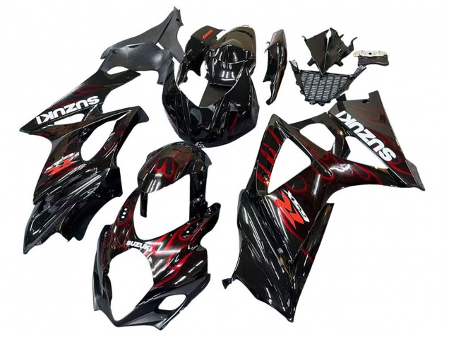 Carenagens Moto Suzuki GSXR 1000 2007-2008 - Preto Vermelho Chama