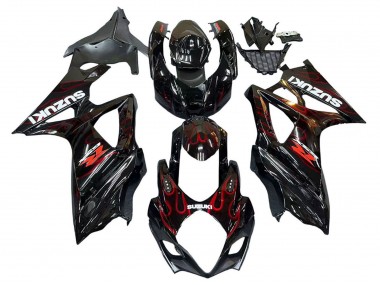 Carenagens Moto Suzuki GSXR 1000 2007-2008 - Preto Vermelho Chama