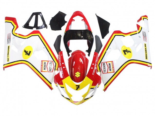 Carenagens Moto Suzuki GSXR 600 / GSXR 750 2004-2005 - Branco Vermelho Amarelo Michelin Texaon Heron 7