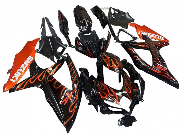 Carenagens Moto Suzuki GSXR 600 / GSXR 750 2008-2010 - Preto Brilhante Laranja Chama