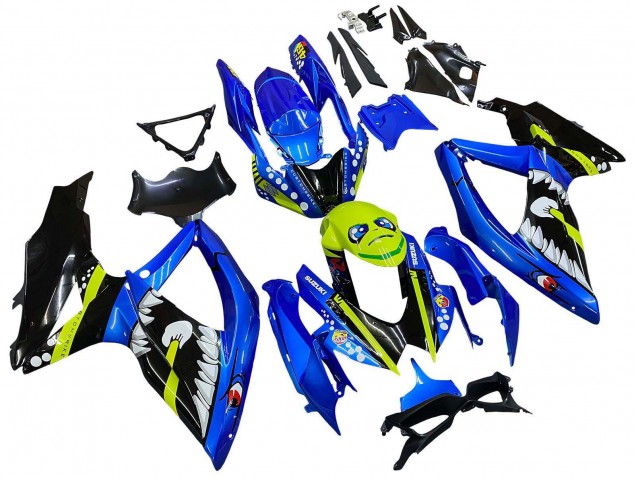 Carenagens Moto Suzuki GSXR 600 / GSXR 750 2008-2010 - Azul Verde Fluorescente Tubarão