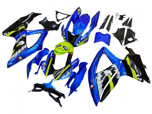 Carenagens Moto Suzuki GSXR 600 / GSXR 750 2008-2010 - Azul Verde Fluorescente Tubarão