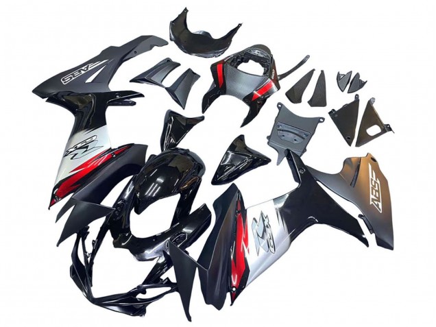 Carenagens Moto Suzuki GSXR 600 / GSXR 750 2011-2024 - Preto Brilhante Forjado Fibra de Carbono Prata Vermelho
