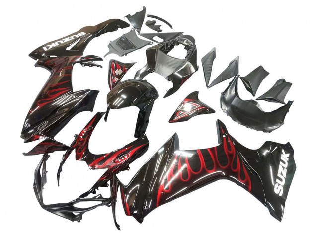 Carenagens Moto Suzuki GSXR 600 / GSXR 750 2011-2024 - Preto Brilhante Vermelho Chama