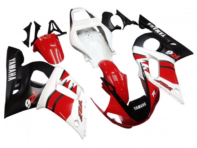 Carenagens Moto Yamaha YZF 600 R6 1998-2002 - Branco Vermelho Preto Brilhante