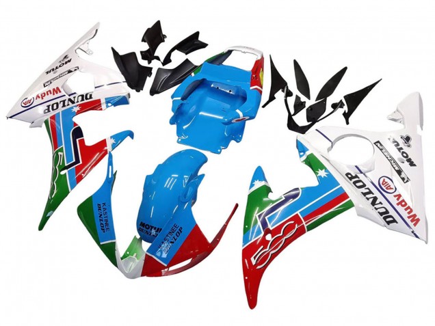 Carenagens Moto Yamaha YZF R6 2003-2004 - Branco Azul Verde Vermelho Kastinee Dunlop Motul