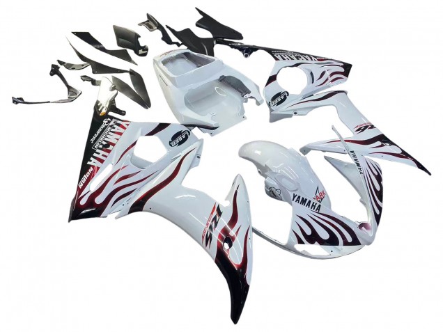Carenagens Moto Yamaha YZF R6S 2006-2009 - Branco Dark Preto Chama