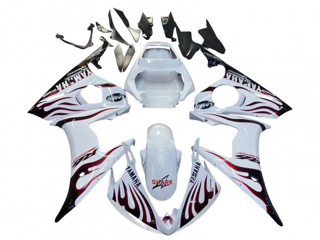Carenagens Moto Yamaha YZF R6S 2006-2009 - Branco Dark Preto Chama