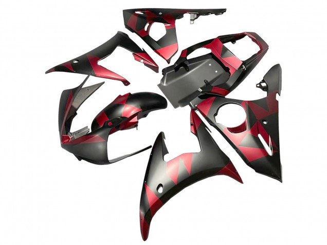Carenagens Moto Yamaha YZF 600 R6 2005 - Preto Fosco Vermelho Geometric