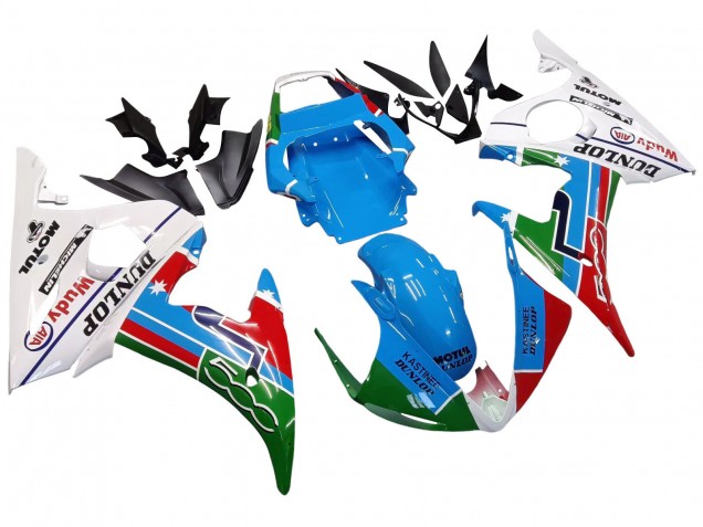 Carenagens Moto Yamaha YZF 600 R6 2005 - Azul Claro Branco Verde Vermelho Kastinee Dunlop Motul