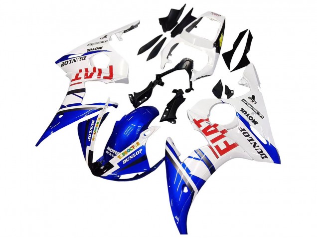 Carenagens Moto Yamaha YZF 600 R6 2005 - Branco Azul Dunlop Fiat Motul