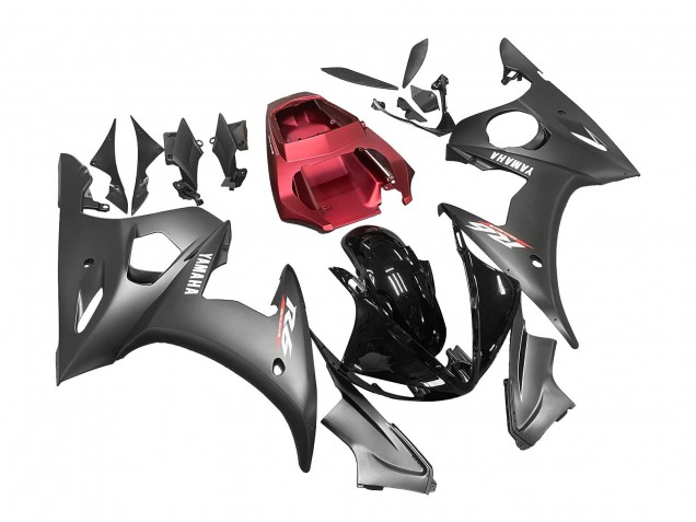 Carenagens Moto Yamaha YZF 600 R6 2005 - Preto Fosco Preto Brilhante Cinzento Vermelho