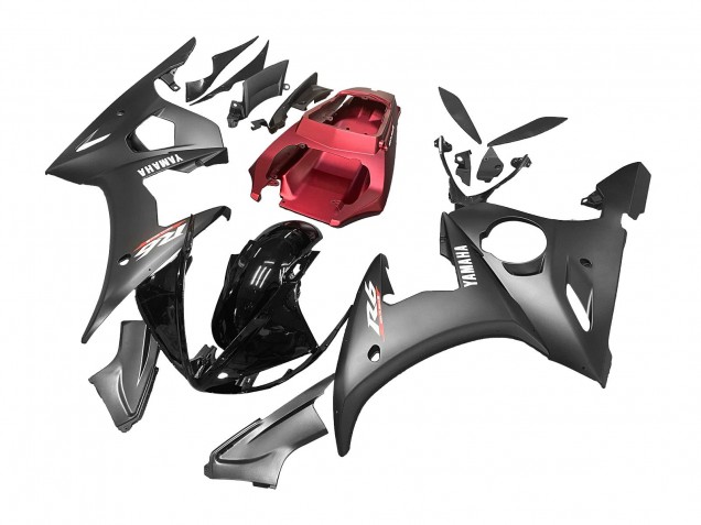 Carenagens Moto Yamaha YZF 600 R6 2005 - Preto Fosco Preto Brilhante Cinzento Vermelho