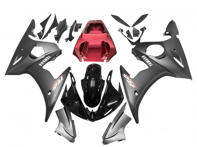 Carenagens Moto Yamaha YZF 600 R6 2005 - Preto Fosco Preto Brilhante Cinzento Vermelho