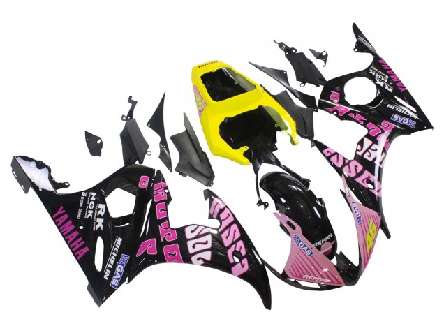 Carenagens Moto Yamaha YZF 600 R6 2005 - Preto Rosa Amarelo Repsol 46
