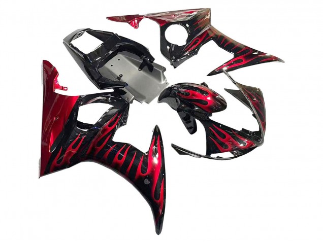 Carenagens Moto Yamaha YZF 600 R6 2005 - Preto Vermelho Chama