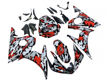 Carenagens Moto Yamaha YZF 600 R6 2005 - Preto Vermelho Cinzento Camouflage