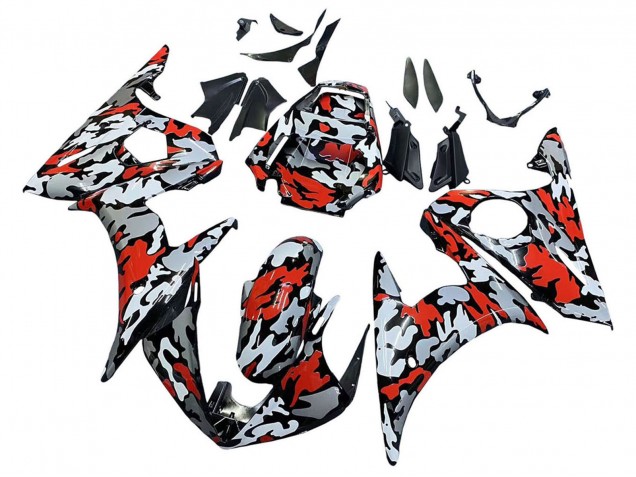 Carenagens Moto Yamaha YZF 600 R6 2005 - Preto Vermelho Cinzento Camouflage