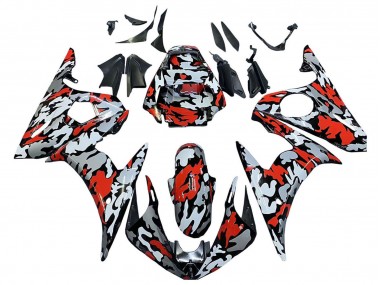 Carenagens Moto Yamaha YZF 600 R6 2005 - Preto Vermelho Cinzento Camouflage