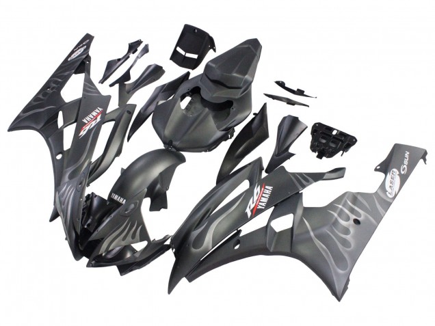 Carenagens Moto Yamaha YZF 600 R6 2006-2007 - Preto Fosco Prata Chama