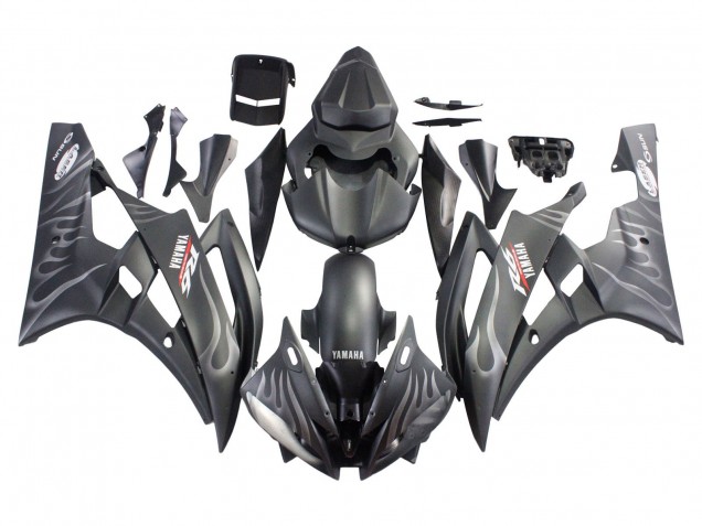 Carenagens Moto Yamaha YZF 600 R6 2006-2007 - Preto Fosco Prata Chama
