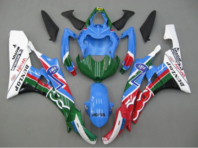 Carenagens Moto Yamaha YZF 600 R6 2006-2007 - Azul Verde Branco Vermelho Dunlop Michelin Motul
