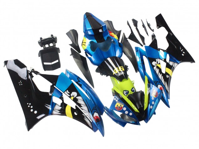 Carenagens Moto Yamaha YZF 600 R6 2006-2007 - Azul Verde Néon Preto Tubarão
