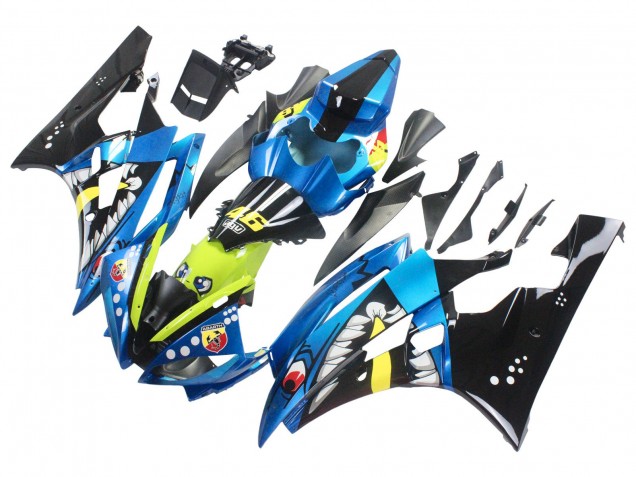 Carenagens Moto Yamaha YZF 600 R6 2006-2007 - Azul Verde Néon Preto Tubarão