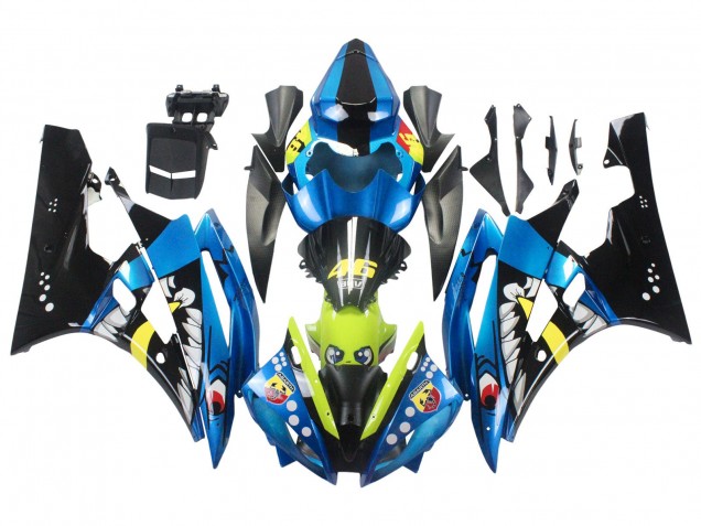 Carenagens Moto Yamaha YZF 600 R6 2006-2007 - Azul Verde Néon Preto Tubarão