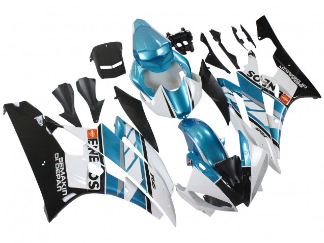 Carenagens Moto Yamaha YZF 600 R6 2006-2007 - Branco Azul Preto Semakin Didepan ENEOS
