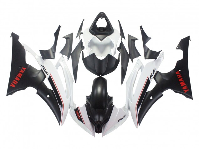 Carenagens Moto Yamaha YZF 600 R6 2008-2016 - Branco Preto Fosco Vermelho Decalques