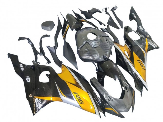 Carenagens Moto Yamaha YZF 600 R6 2017-2023 - Ouro Preto Fibra de Carbono