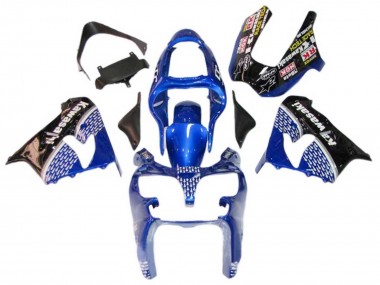 Carenagens Moto Kawasaki ZX9R 2000-2001 - Azul Branco Preto Brilhante