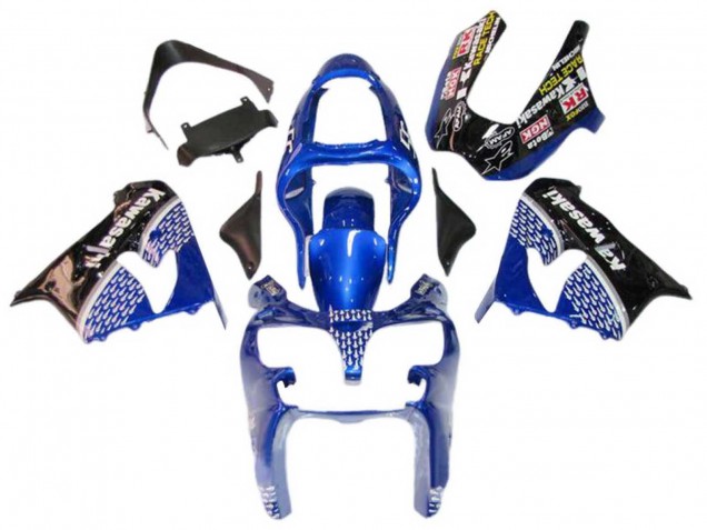 Carenagens Moto Kawasaki ZX9R 2000-2001 - Azul Branco Preto Brilhante