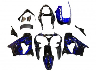 Carenagens Moto Kawasaki ZX9R 2000-2001 - Preto Brilhante Azul Chama Branco