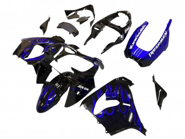 Carenagens Moto Kawasaki ZX9R 2000-2001 - Preto Brilhante Azul Chama Branco