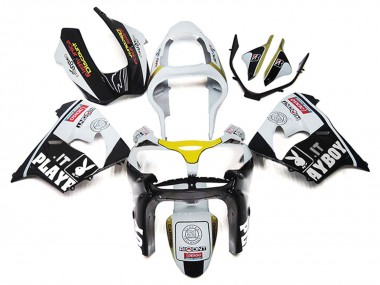 Carenagens Moto Kawasaki ZX9R 2000-2001 - Branco Amarelo Preto Brilhante Playboy