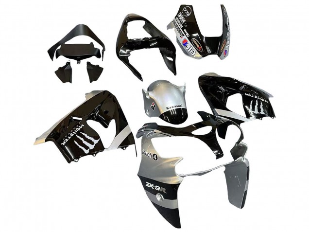 Carenagens Moto Kawasaki ZX9R 2002-2003 - Prata Preto Brilhante Monstro Elf